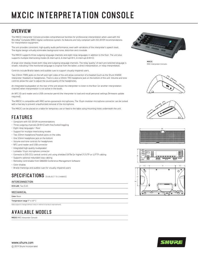 Página 1 del manual Ficha técnica Shure MXCIC