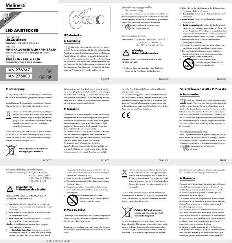 Page 1 de la notice Manuel utilisateur Melinera HG01311A