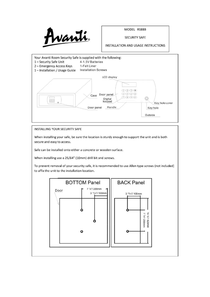 Page n°1 - Manuel utilisateur Avanti RS88B