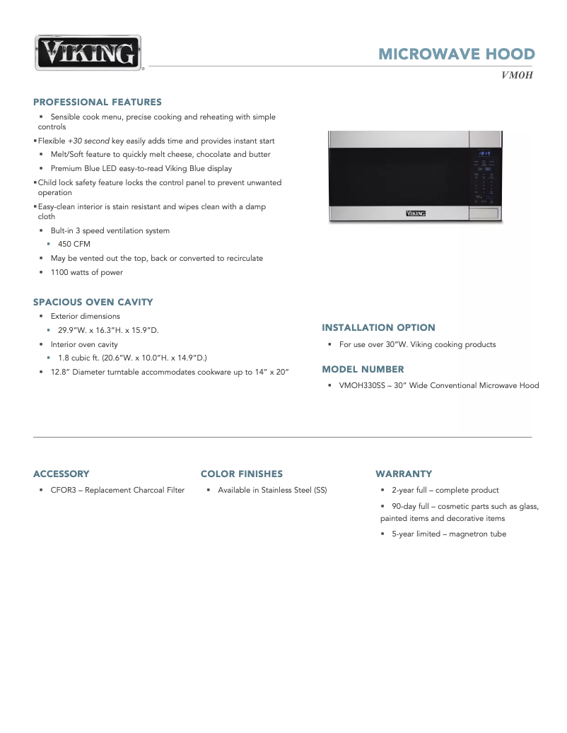 Image de la première page du manuel de l'appareil VMOH330SS