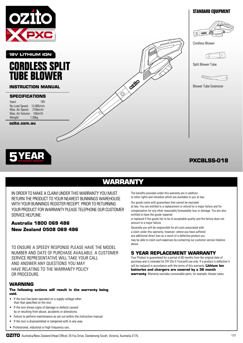 Page n°1 - Manuel utilisateur Ozito PXBEK-418