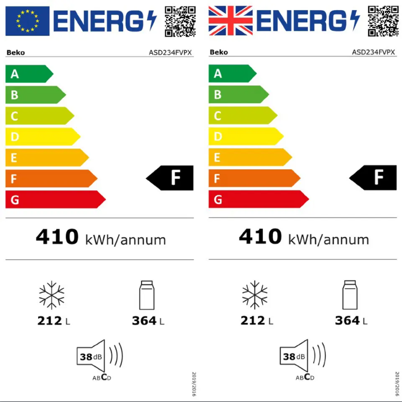 Page 1 de la notice Label énergétique Beko ASD234FV