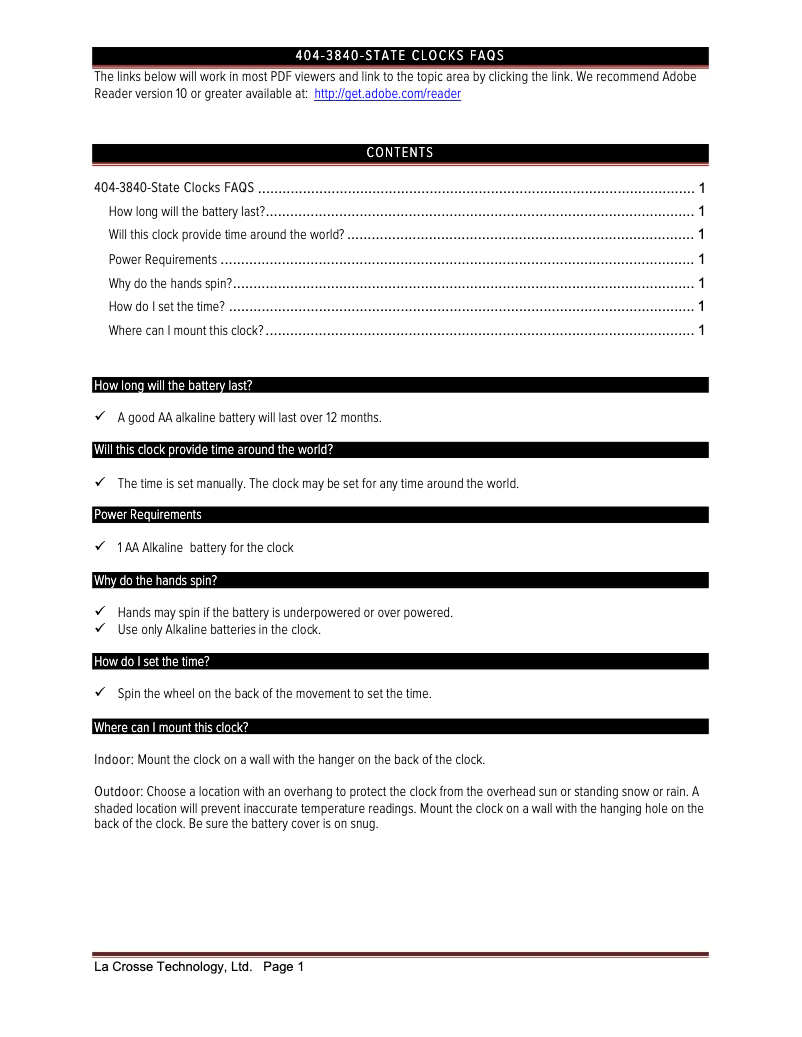 Page n°1 - FAQ La Crosse Technology 404-3840TX