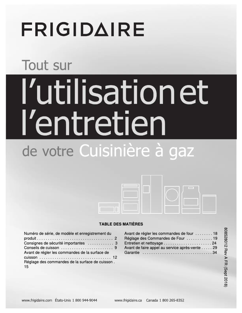Page 1 de la notice Manuel utilisateur Frigidaire FFGF3052TS