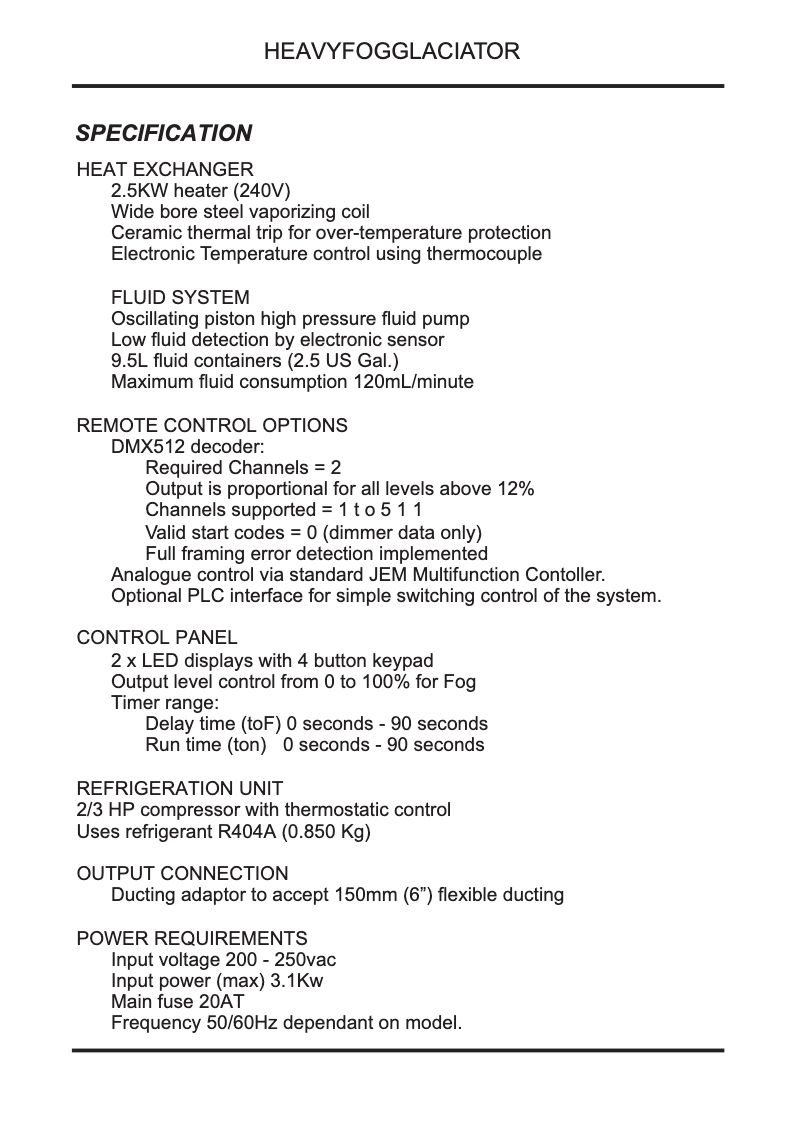 Image de la première page du manuel de l'appareil Jem Heavy Fog Glaciator