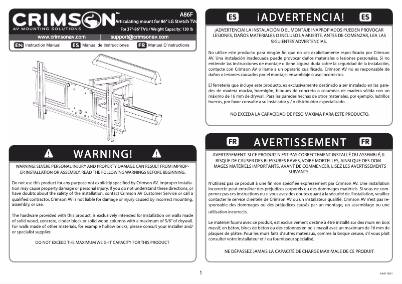 Page 1 de la notice Manuel utilisateur Crimson A86F