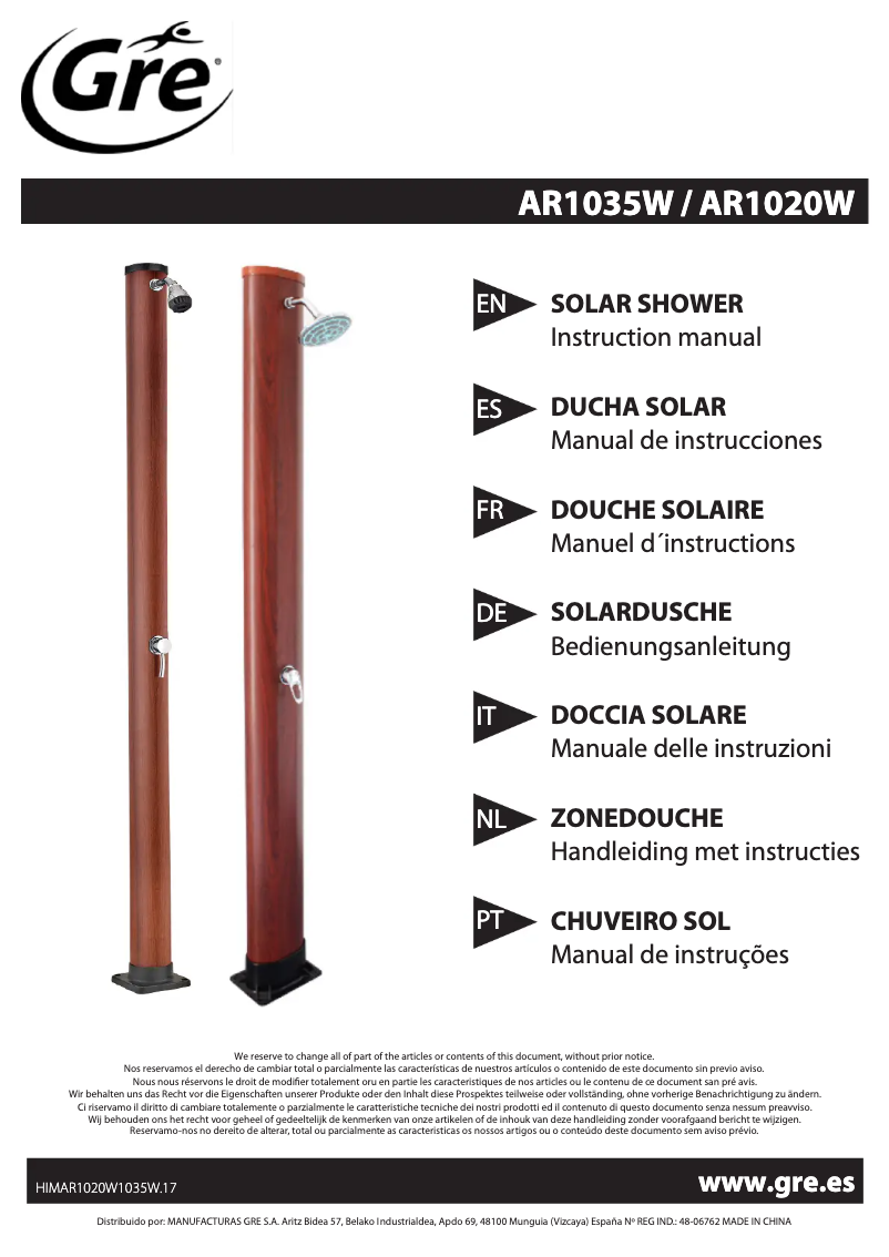 Image de la première page du manuel de l'appareil AR1020W