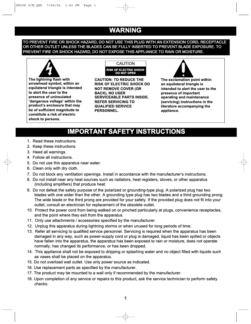Page n°1 - Manuel utilisateur Emerson GP208