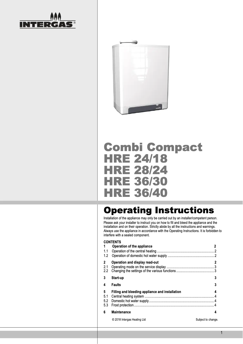 Page n°1 - Manuel utilisateur Intergas Combi Compact HRE 36/40