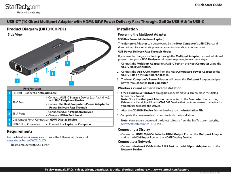 Page n°1 - Manuel utilisateur StarTech.com DKT31CHPDL