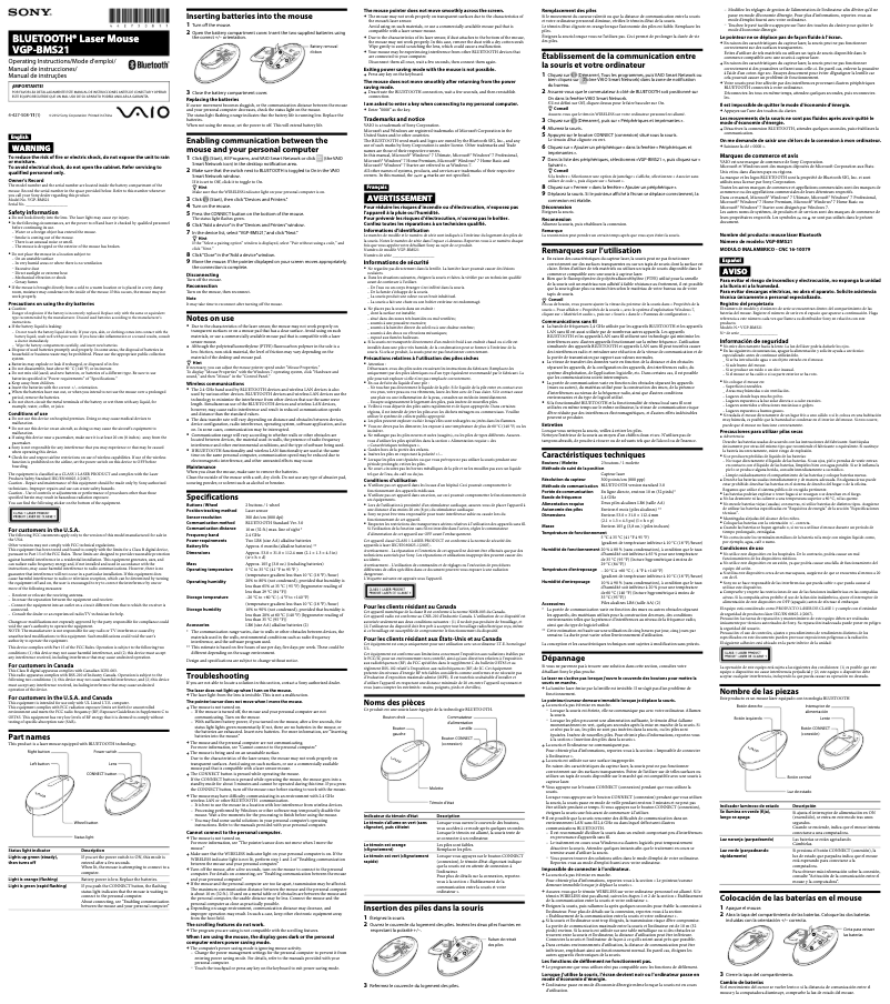 Image de la première page du manuel de l'appareil VGP-BMS21