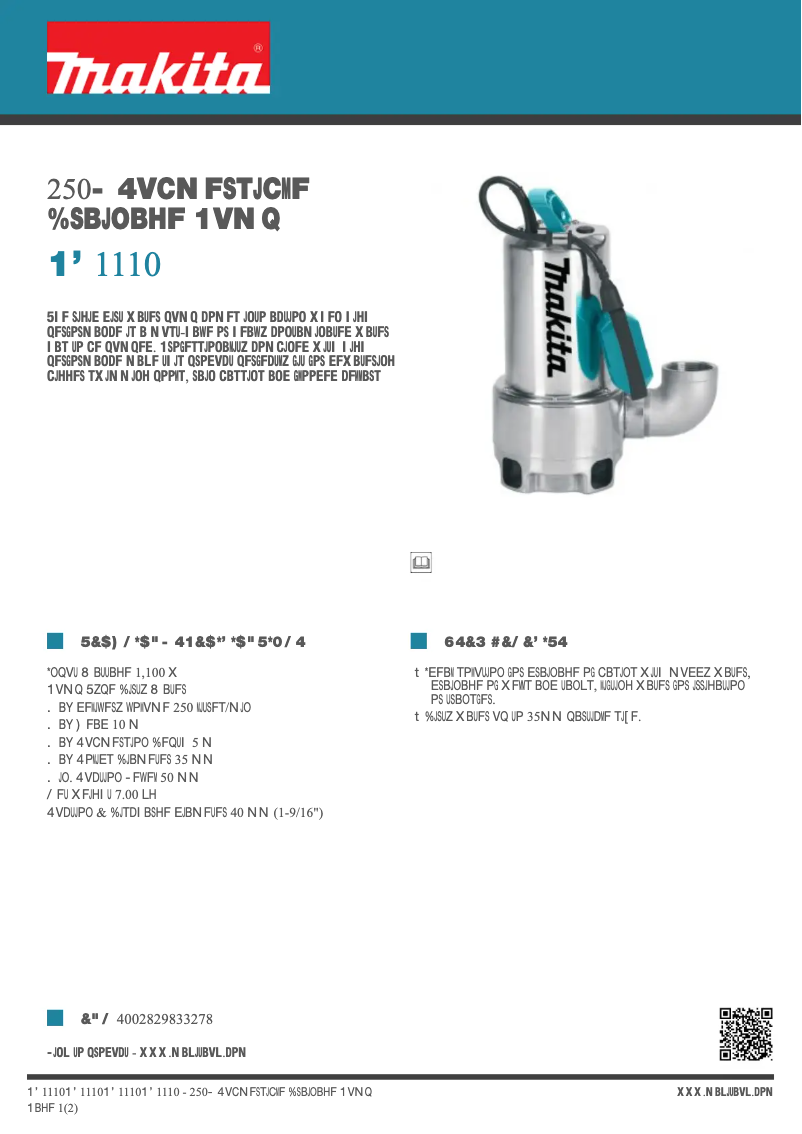 Page 1 of the manual Technical Sheet Makita PF1110
