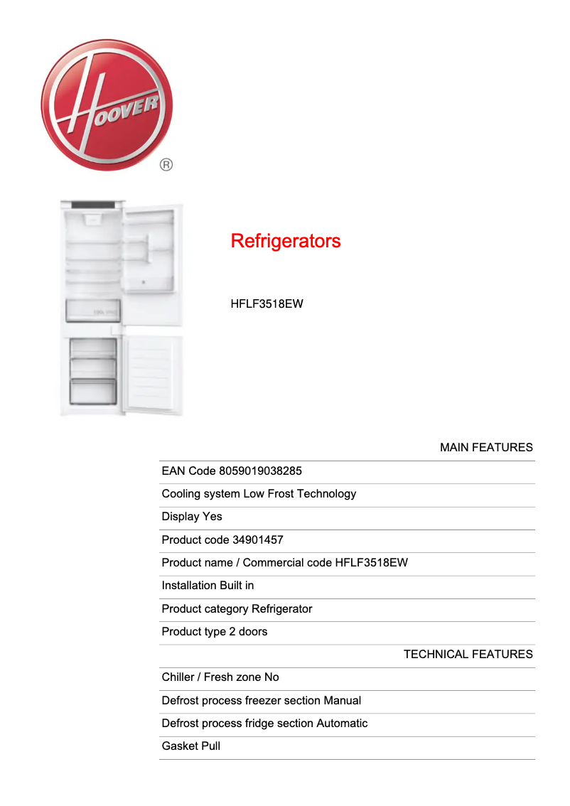 Image de la première page du manuel de l'appareil HFLF3518EW