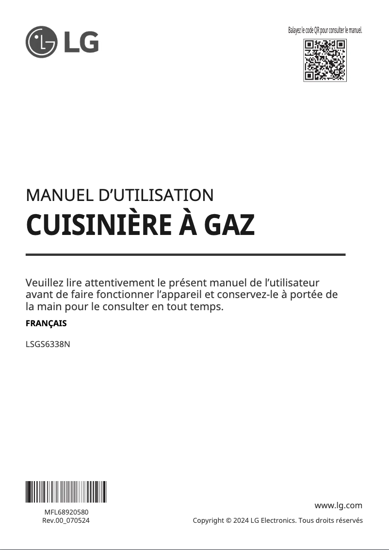 Page 1 de la notice Manuel utilisateur LG STUDIO LSGS6338N
