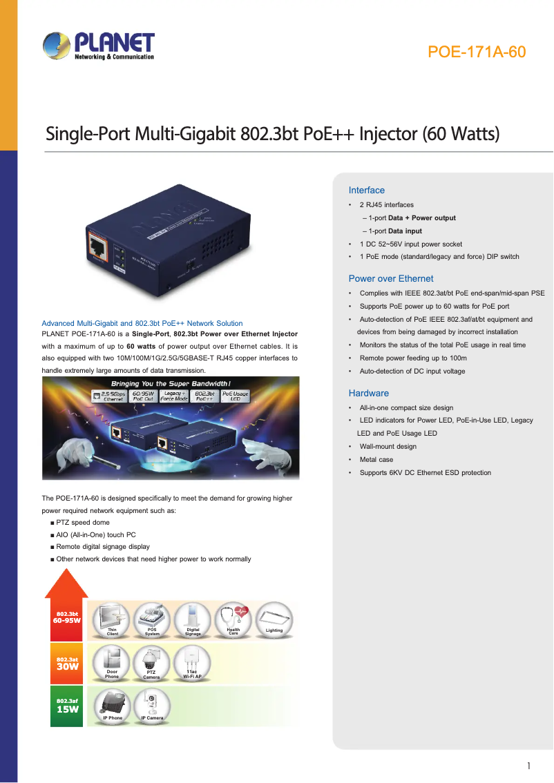 Image de la première page du manuel de l'appareil POE-171A-60