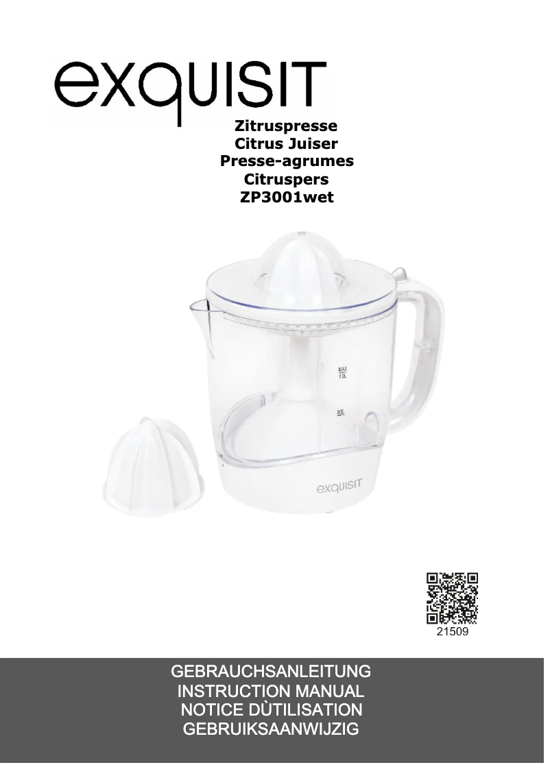 Page 1 de la notice Manuel utilisateur Exquisit ZP 3001 wet