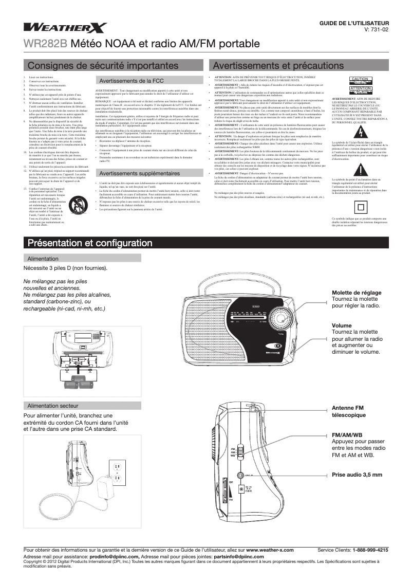 Page n°1 - Manuel utilisateur GPX WR282B