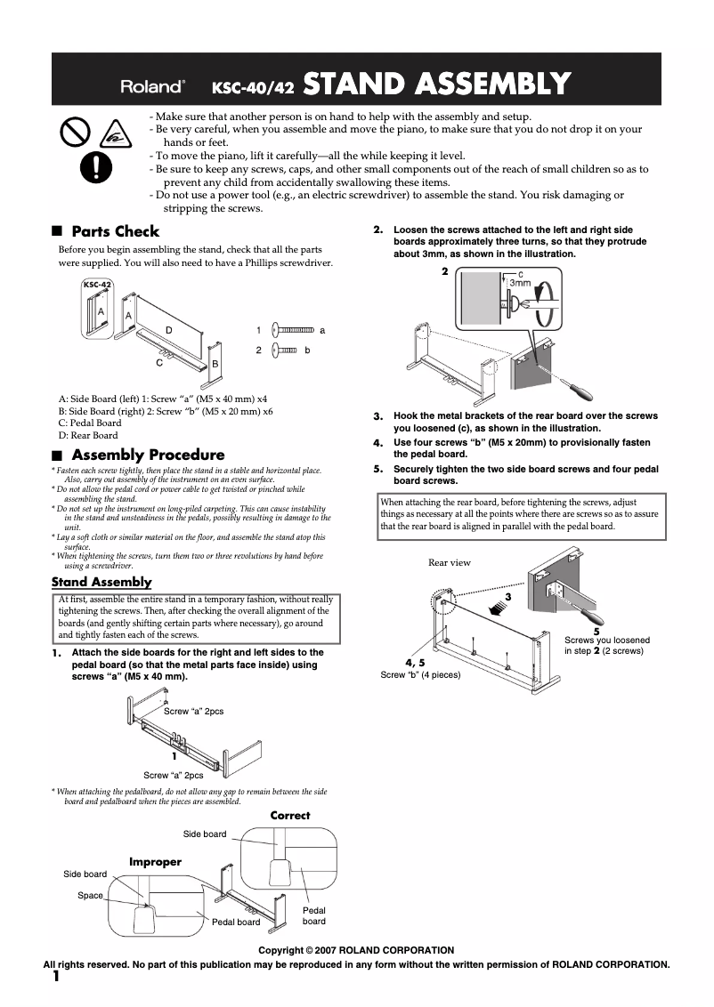 Page 1 of the manual Instructions / Assembly Roland HP-203