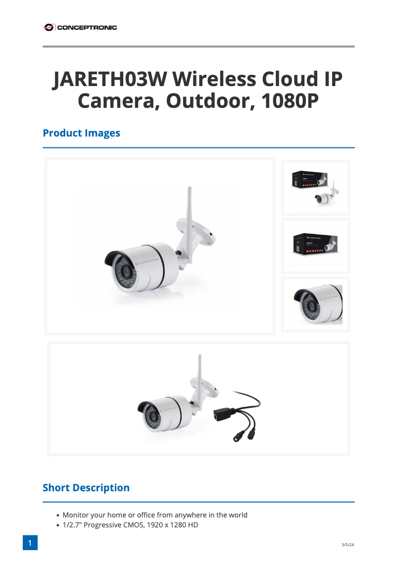 Page 1 de la notice Fiche technique Conceptronic JARETH03W