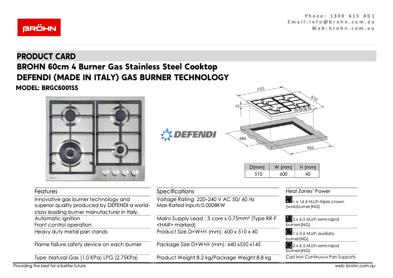 Page 1 de la notice Fiche technique Bröhn BRGC6001SS