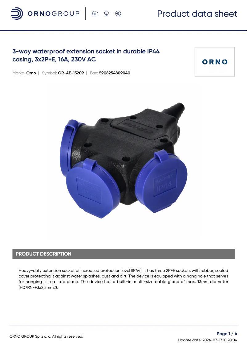 Image de la première page du manuel de l'appareil OR-AE-13209