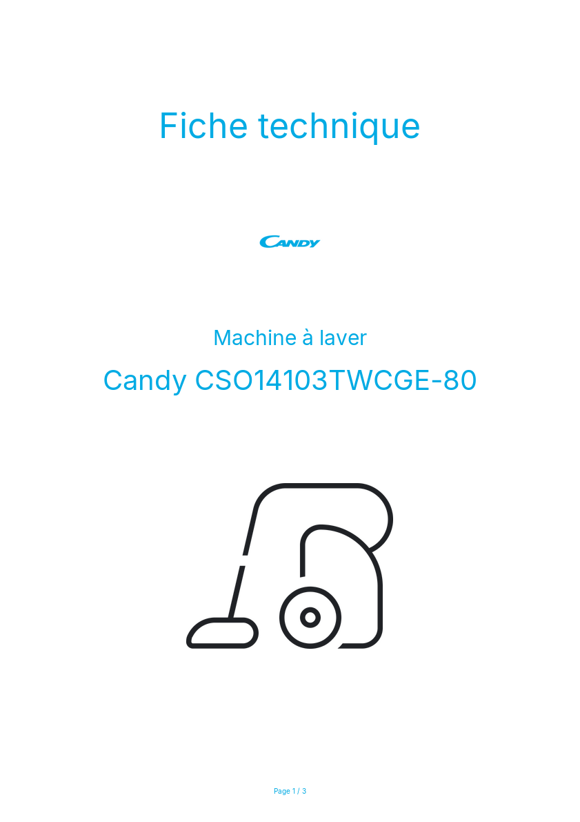 Page n°1 - Fiche technique Candy CSO14103TWCGE-80