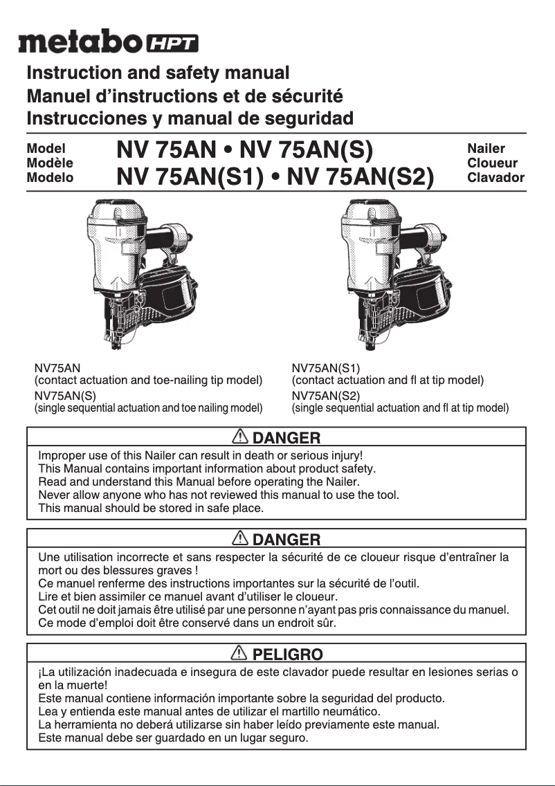 Page 1 de la notice Manuel utilisateur Metabo NV75AN