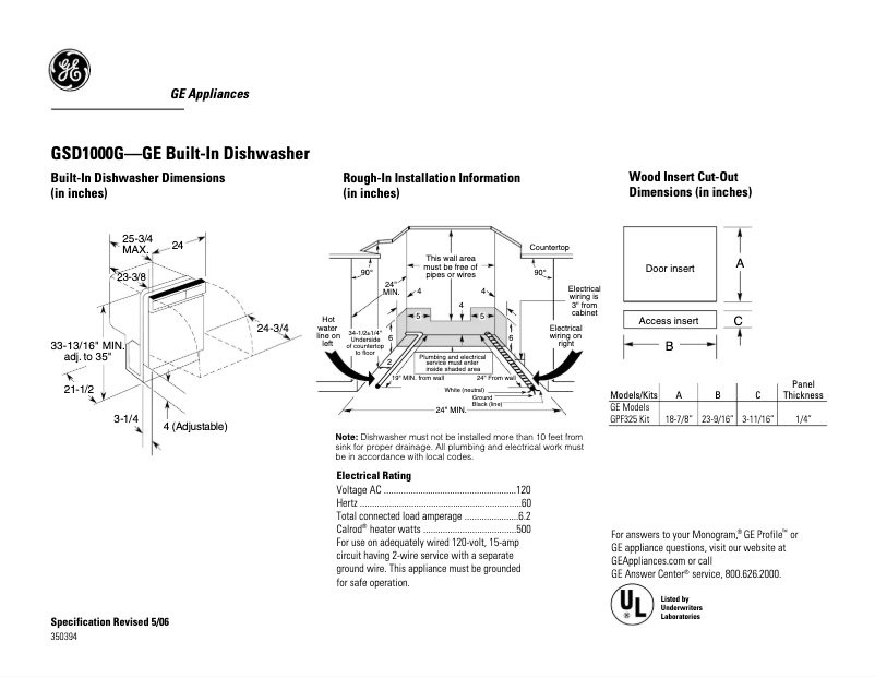 Page 1 de la notice Fiche technique GE GSD1000GWW