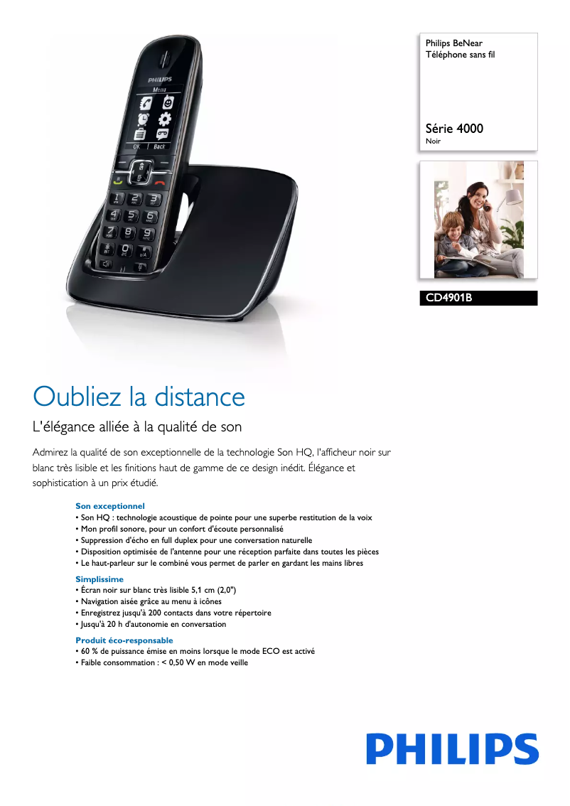Página 1 del manual Ficha técnica Philips BeNear CD4901B