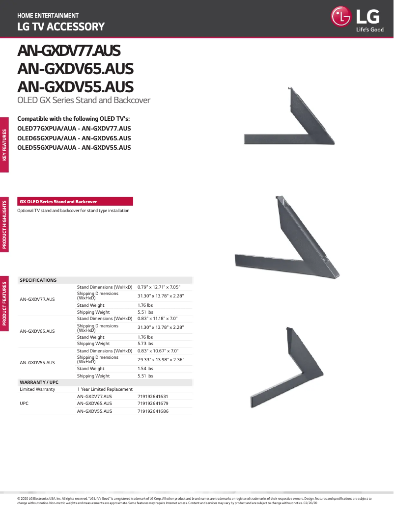 Page n°1 - Fiche technique LG AN-GXDV77