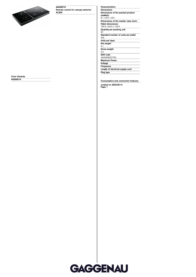 Page 1 de la notice Manuel utilisateur Gaggenau AA200510