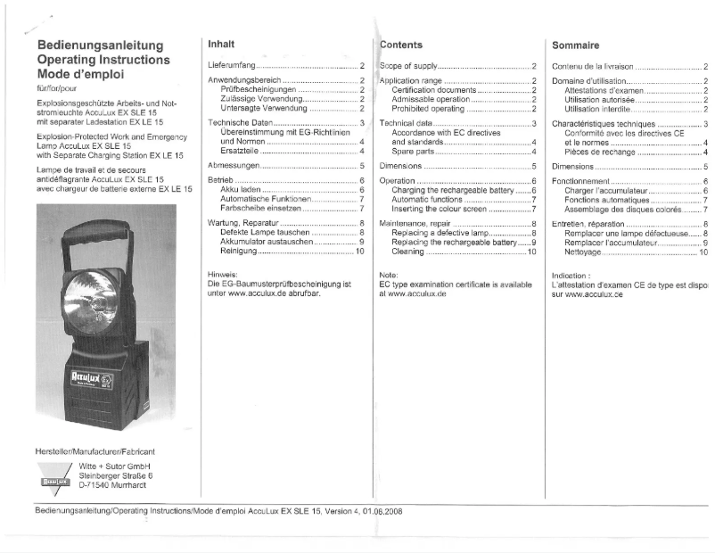 Page 1 de la notice Manuel utilisateur AccuLux EX SLE 15