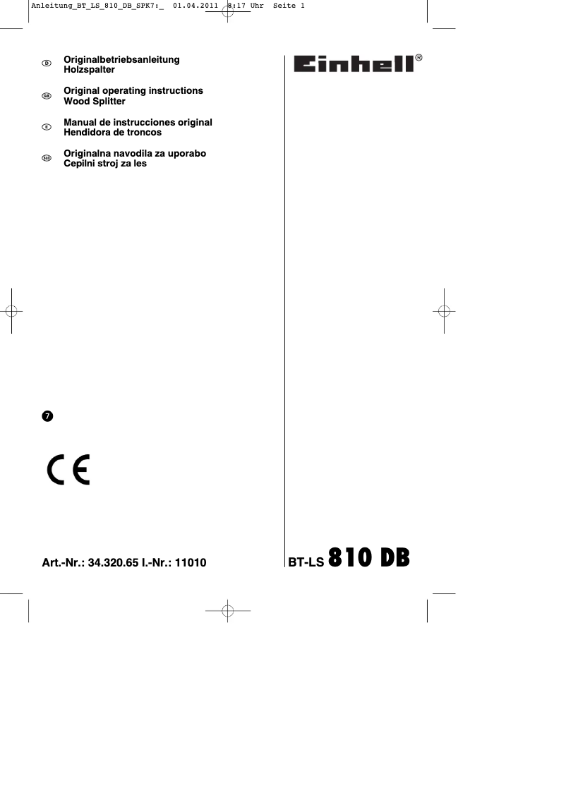 Page 1 de la notice Mode d'emploi Einhell BT-LS 810 DB
