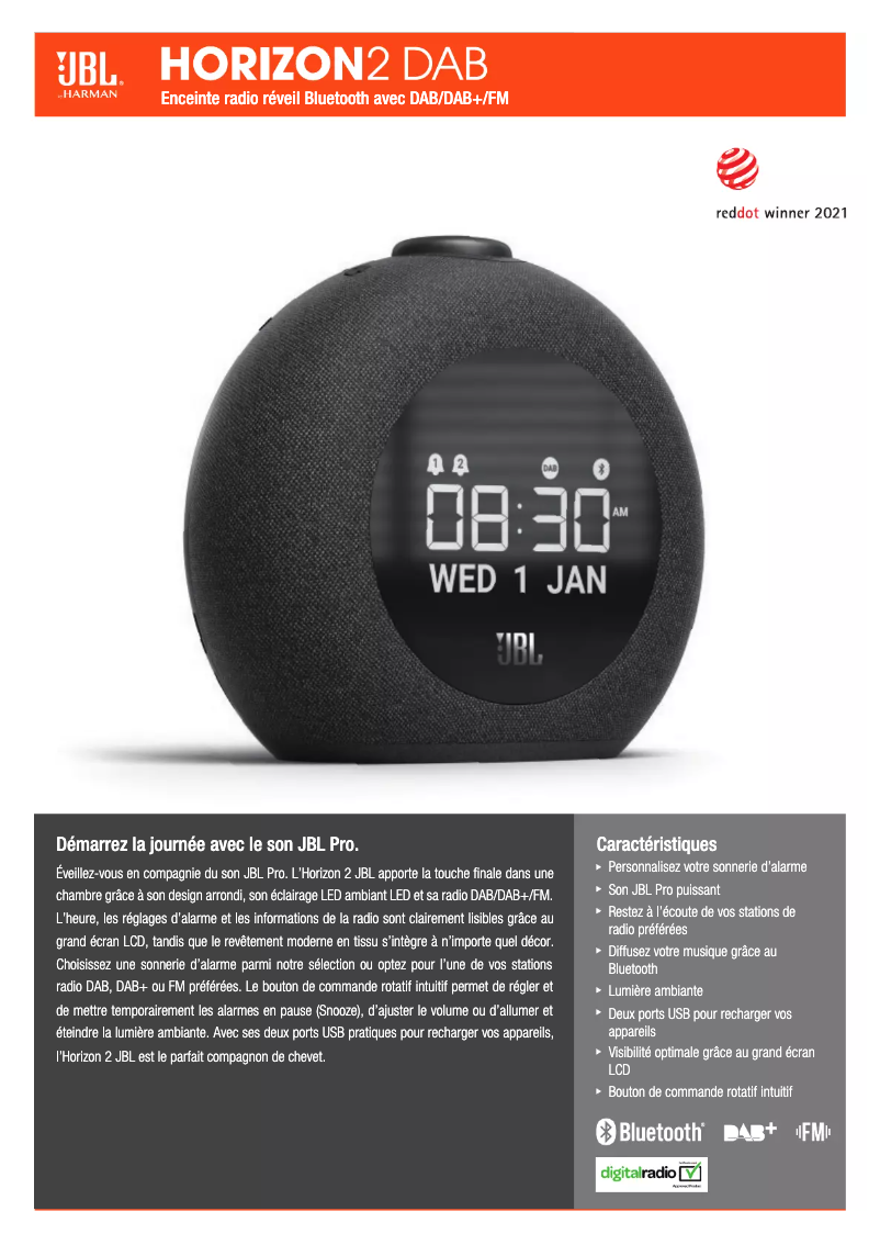 Page 1 de la notice Fiche technique JBL Horizon 2 DAB