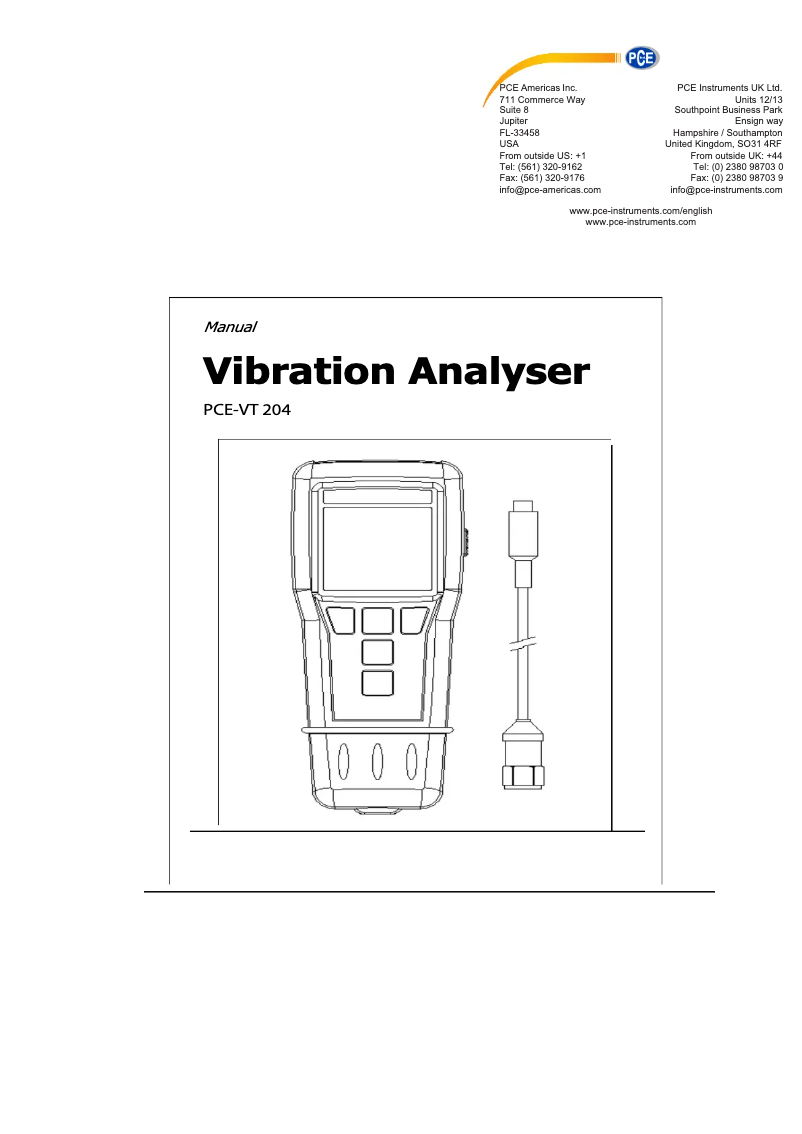 Page n°1 - Manuel utilisateur PCE Instruments PCE-VT 204