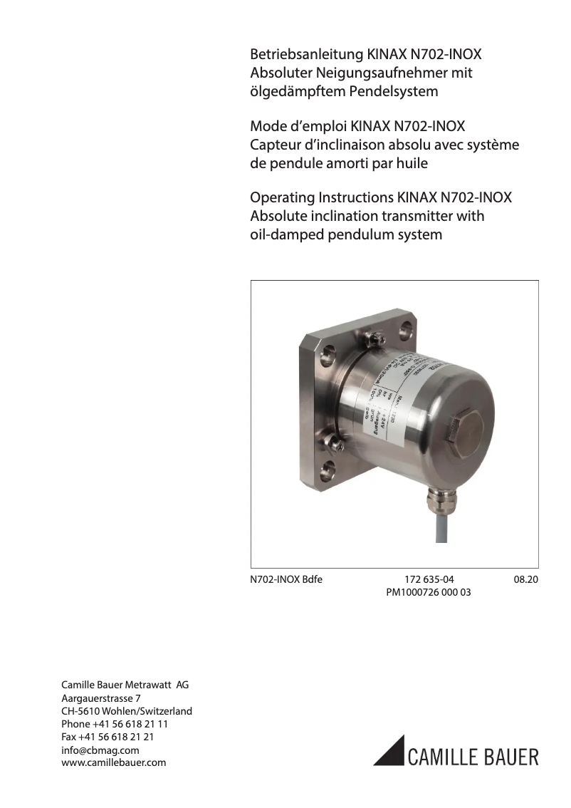 Image de la première page du manuel de l'appareil KINAX N702-INOX