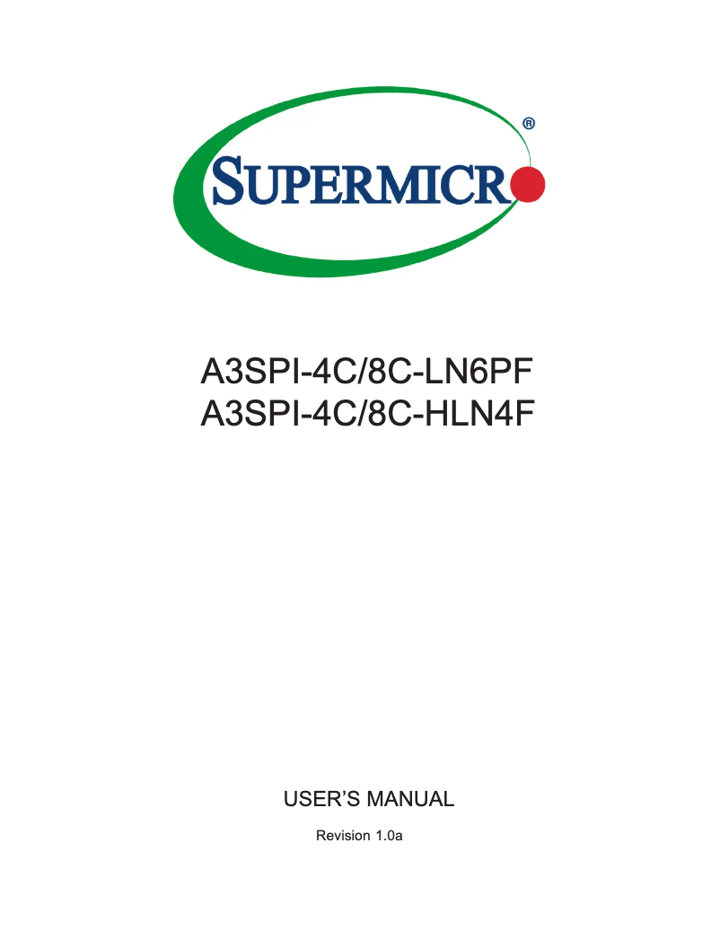 Page 1 de la notice Manuel utilisateur Supermicro A3SPI-8C-LN6PF