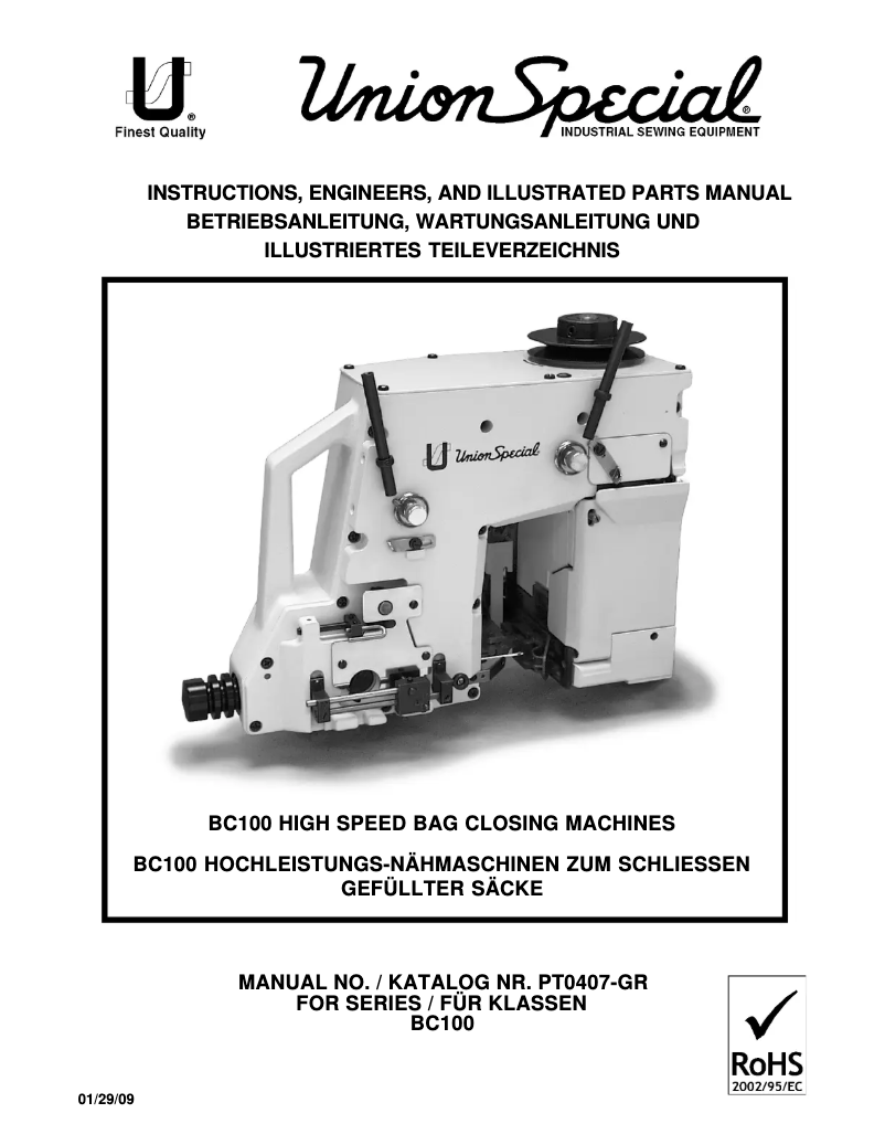 Page 1 de la notice Manuel utilisateur Union Special BC191T11-1