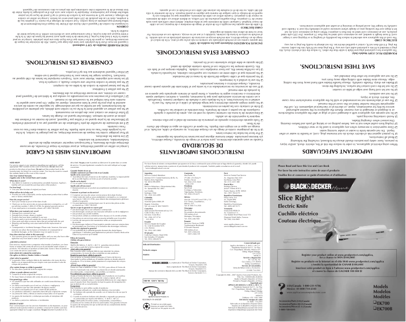 Image de la première page du manuel de l'appareil SlimGrip EK700B