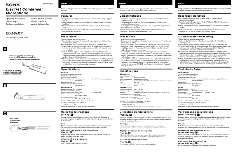Page n°1 - Manuel utilisateur Sony ECM-DM5P