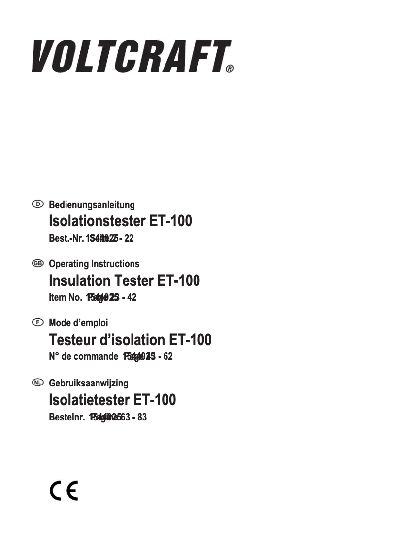 Page n°1 - Manuel utilisateur Voltcraft ET-100
