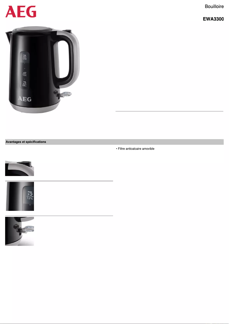 Page 1 de la notice Fiche technique AEG EWA3300