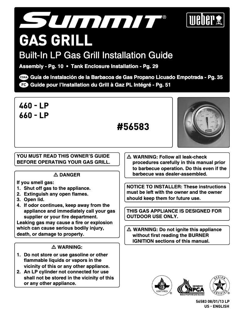 Page 1 of the manual Installation Guide Weber Summit S-460