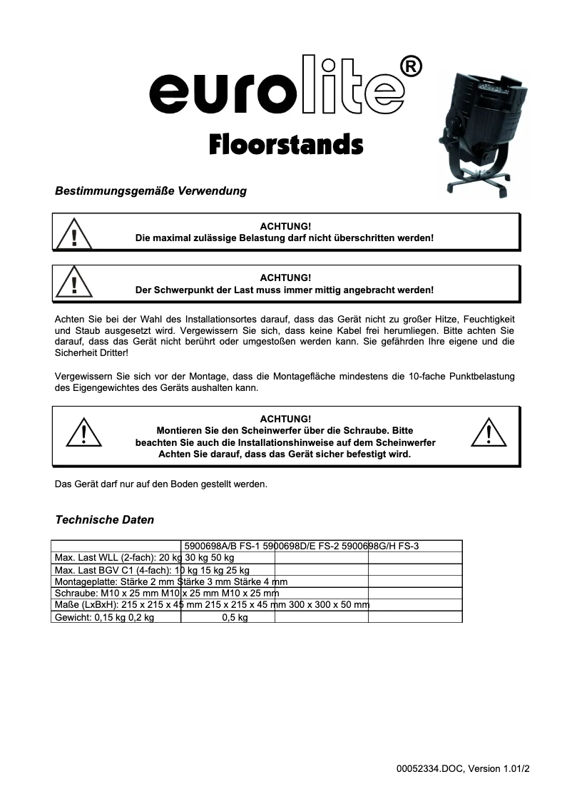 Page 1 de la notice Manuel utilisateur Eurolite FS-2
