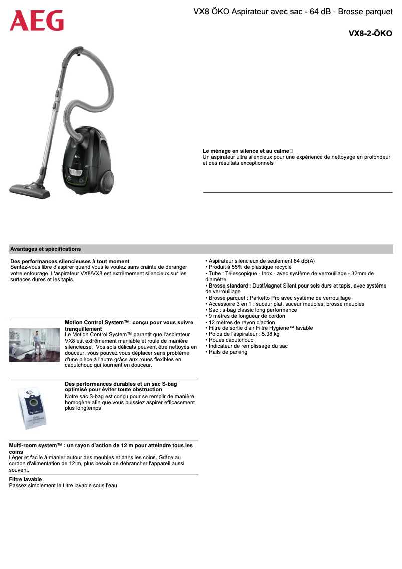 Page 1 de la notice Manuel utilisateur AEG VX8-2-ÖKO