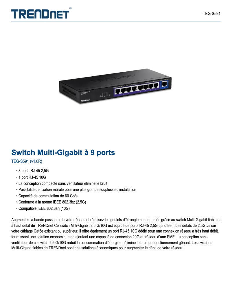 Page 1 de la notice Fiche technique TRENDnet TEG-S591
