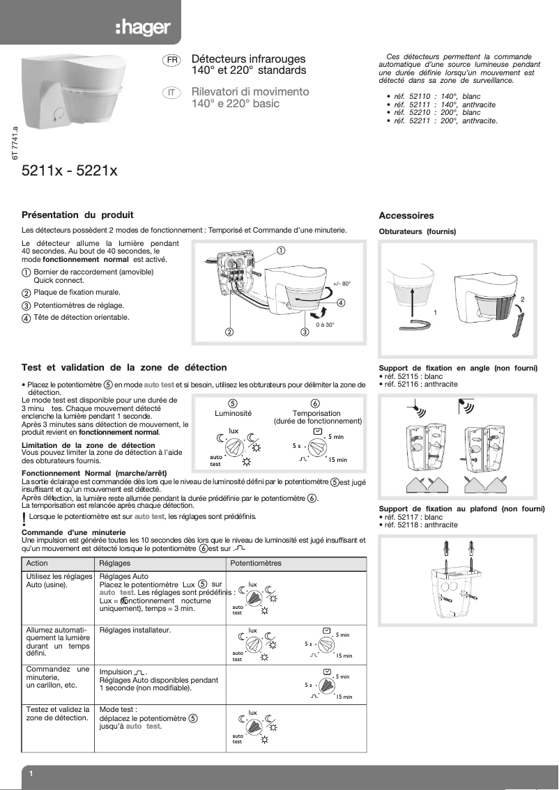 Page 1 de la notice Manuel utilisateur Hager 52110