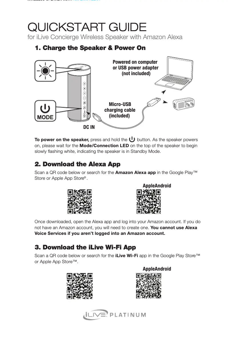 Page n°1 - Guide de démarrage rapide iLive Platinum ISWFV387