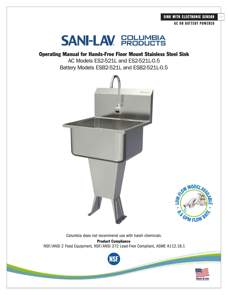 Page n°1 - Manuel utilisateur Sani-Lav ESB2-521L