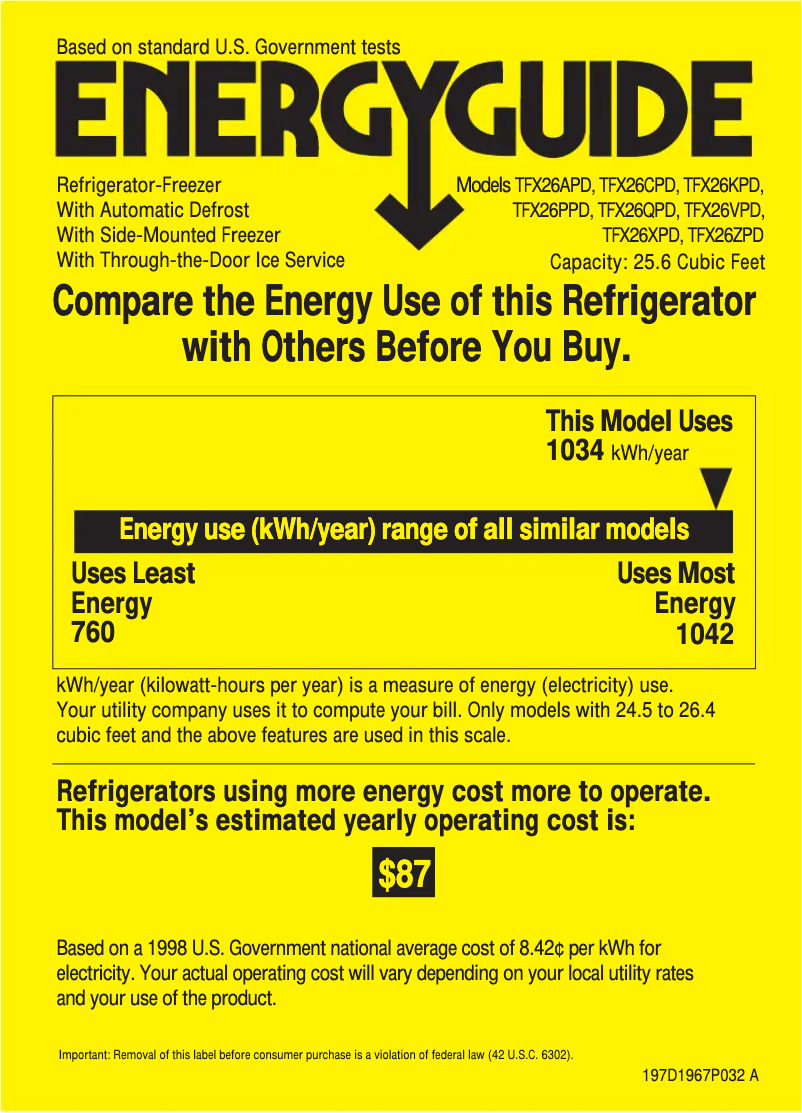 Page n°1 - Label énergétique GE TFX26CPDBB